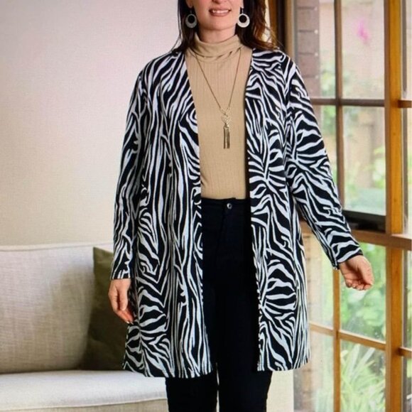 Ladies 1X Zebra print open front sweater jacket - Picture 1 of 7